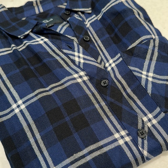 RAILS Hunter Plaid Flannel Shirt in Blue/White with Gold Trim - Picture 9 of 9